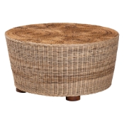 bali & pari Hosanna Natural Rattan Coffee Table - Handwoven Wicker Accent Table with Textured Spiral Top for Living Room or Lounge